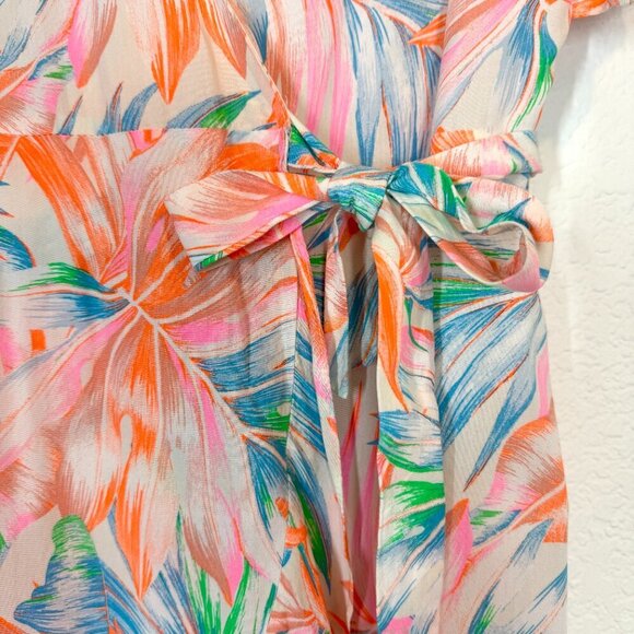 Farm Rio Maxi Dress Pink Orange Blue Hawaiian Wrap High Low Open Back Medium - Picture 9 of 13